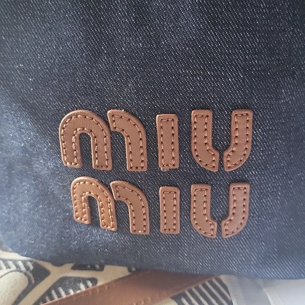 Designer  Same  Denim Bucket Bag with Brown Strap Dust Cover Unbraided